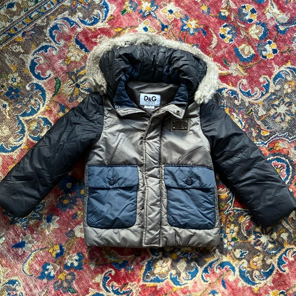 D&G Dolce & Gabbana Junior Fur Trimmed Boys Coat Size 6